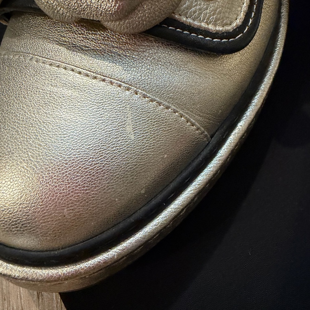 CHANEL Metallic Gold Sneakers with Floral Details - Picture 8 of 9